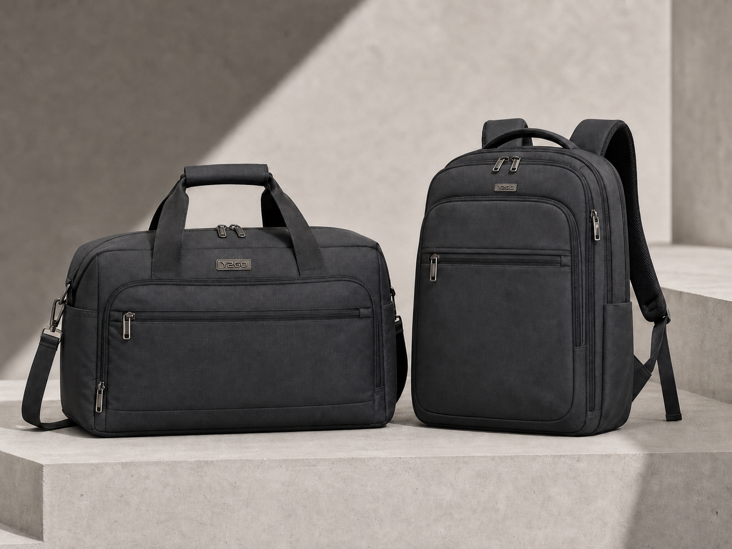 Y2GO branded travel duffel and backpack